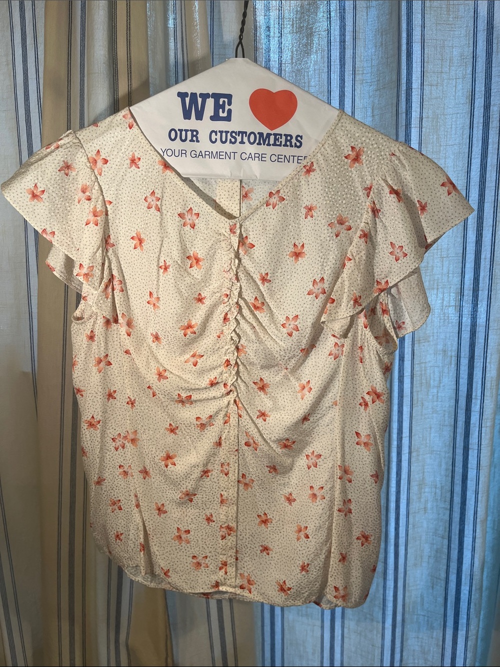 Rebecca Taylor Cream Blouse with Coral Floral Print